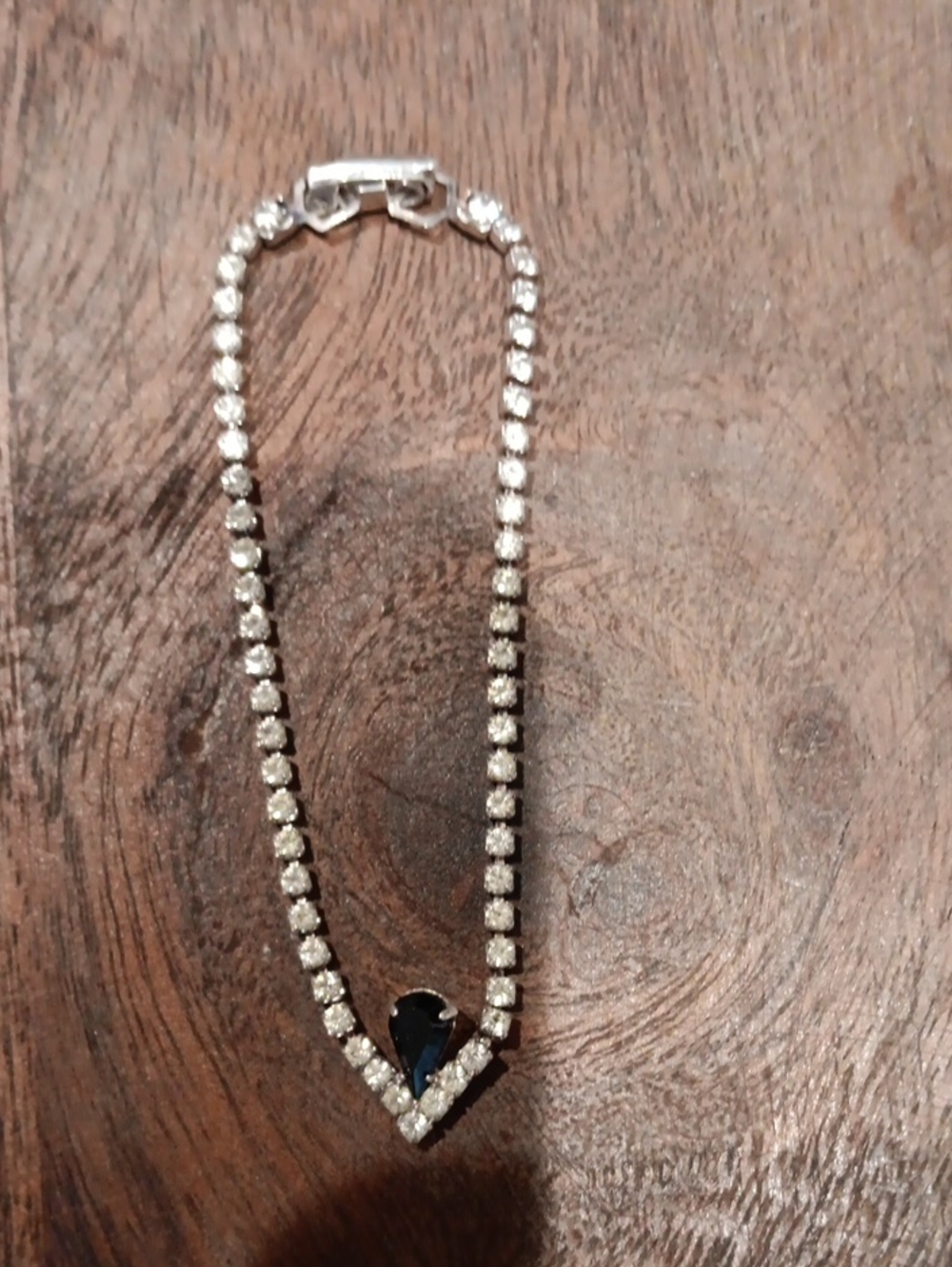 Vintage Crystal Tennis Bracelet with Blue Teardrop Accent